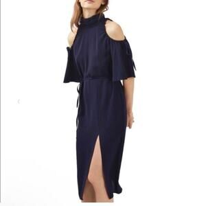 NWT Topshop High Neck Cold Shoulder Dress Navy Women's Size 4